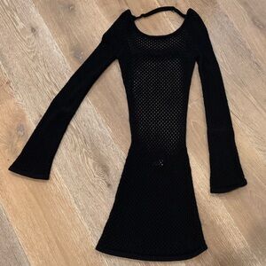 Black Crochet Mesh Beach Dress Cover-up